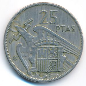 Spain, 25 pesetas, 1957