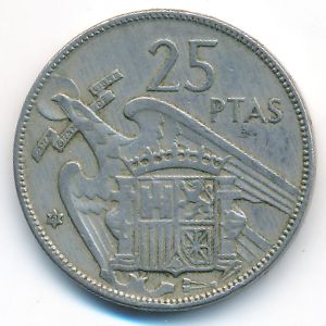 Spain, 25 pesetas, 1957