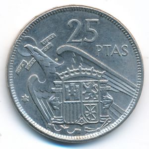 Spain, 25 pesetas, 1957