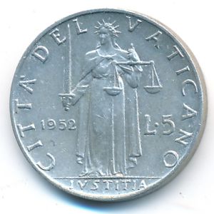 Ватикан, 5 лир (1952 г.)