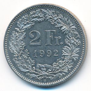 Switzerland, 2 francs, 1992