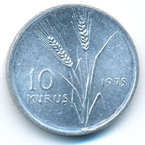 Turkey, 10 kurus, 1975