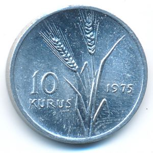 Turkey, 10 kurus, 1975