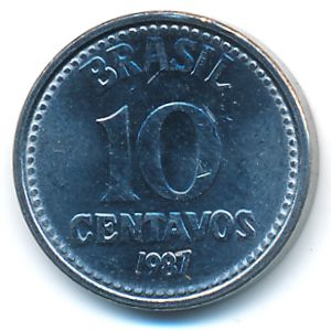 Brazil, 10 centavos, 1987