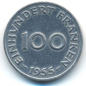 Саар, 100 франков (1955 г.)