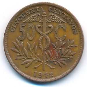Bolivia, 50 centavos, 1942