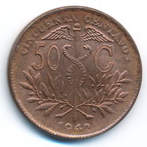 Bolivia, 50 centavos, 1942