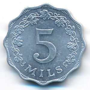 Malta, 5 mils, 1972