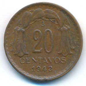 Chile, 20 centavos, 1943