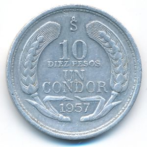 Chile, 10 pesos, 1957