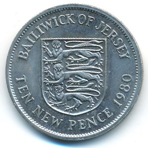 Jersey, 10 new pence, 1980