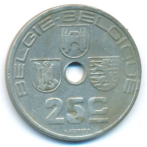 Belgium, 25 centimes, 1938