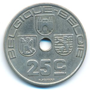 Belgium, 25 centimes, 1938
