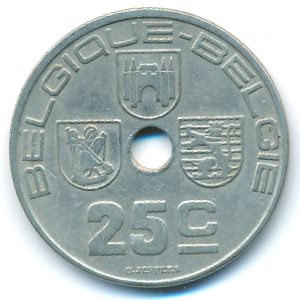Belgium, 25 centimes, 1938