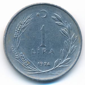 Turkey, 1 lira, 1974