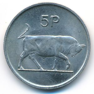 Ireland, 5 pence, 1969–1990