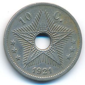 Belgian Congo, 10 centimes, 1921