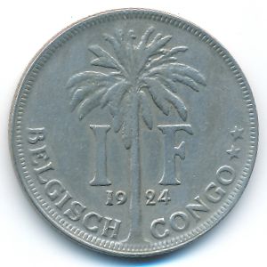 Belgian Congo, 1 franc, 1924