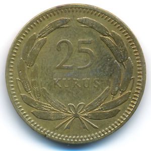 Turkey, 25 kurus, 1948
