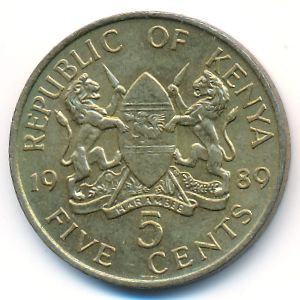 Кения, 5 центов (1989 г.)