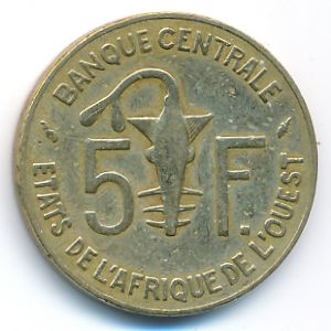 West African States, 5 francs, 1977