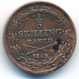 Швеция, 1/6 скиллинга (1849 г.)