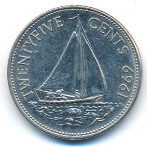 Bahamas, 25 cents, 1969
