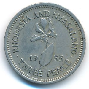 Rhodesia and Nyasaland, 3 pence, 1955