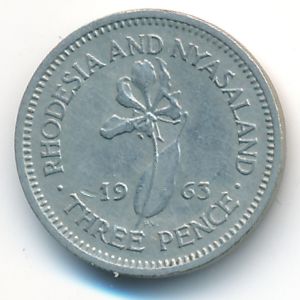 Rhodesia and Nyasaland, 3 pence, 1963
