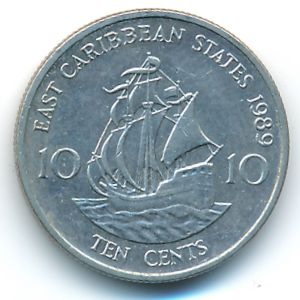 Восточные Карибы, 10 центов (1989 г.)