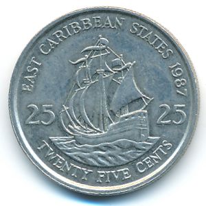 Восточные Карибы, 25 центов (1987 г.)