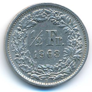 Switzerland, 1/2 franc, 1968