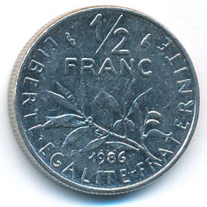 Франция, 1/2 франка (1986 г.)