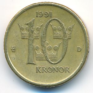 Sweden, 10 kronor, 1991