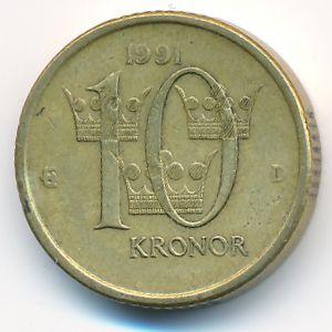 Sweden, 10 kronor, 1991
