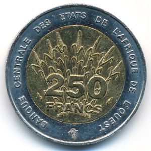West African States, 250 francs, 1992–1996