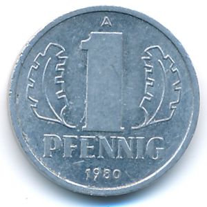 German Democratic Republic, 1 pfennig, 1980