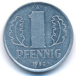 German Democratic Republic, 1 pfennig, 1980