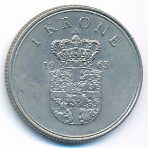 Denmark, 1 krone, 1963