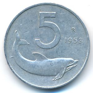 Италия, 5 лир (1953 г.)