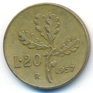 Италия, 20 лир (1957 г.)