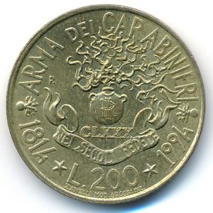Италия, 200 лир (1994 г.)