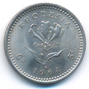 Rhodesia, 6 pence-5 cents, 1964