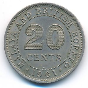 Малайя и Британское Борнео, 20 центов (1961 г.)