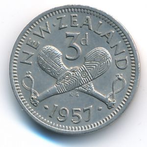 New Zealand, 3 pence, 1957