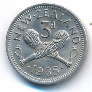 New Zealand, 3 pence, 1965