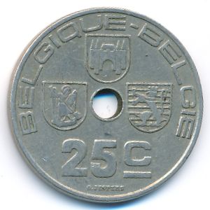 Belgium, 25 centimes, 1938