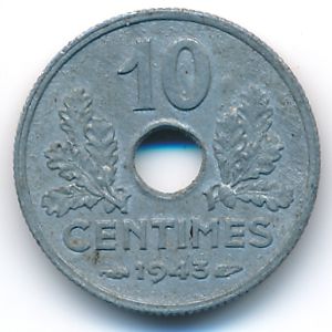 France, 10 centimes, 1943