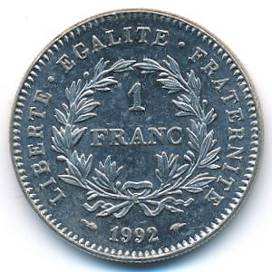 France, 1 franc, 1992