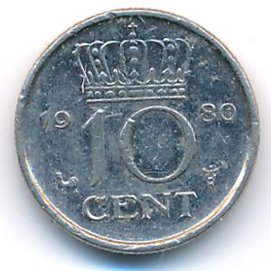 Netherlands, 10 cents, 1980